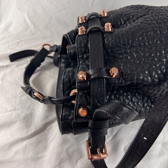 ALEXANDER WANG Black Pebbled Leather Rocco Diego Studded Bucket Shoulder Bag - Picture 9 of 17